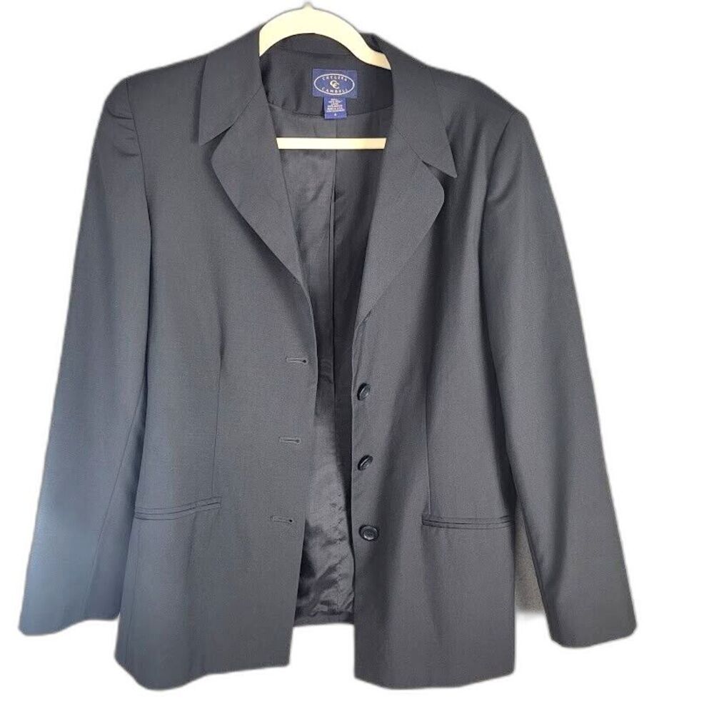 Chelsea Cambell Vintage 90s Black Wool Blazer Size 8 Dark Academia Made USA